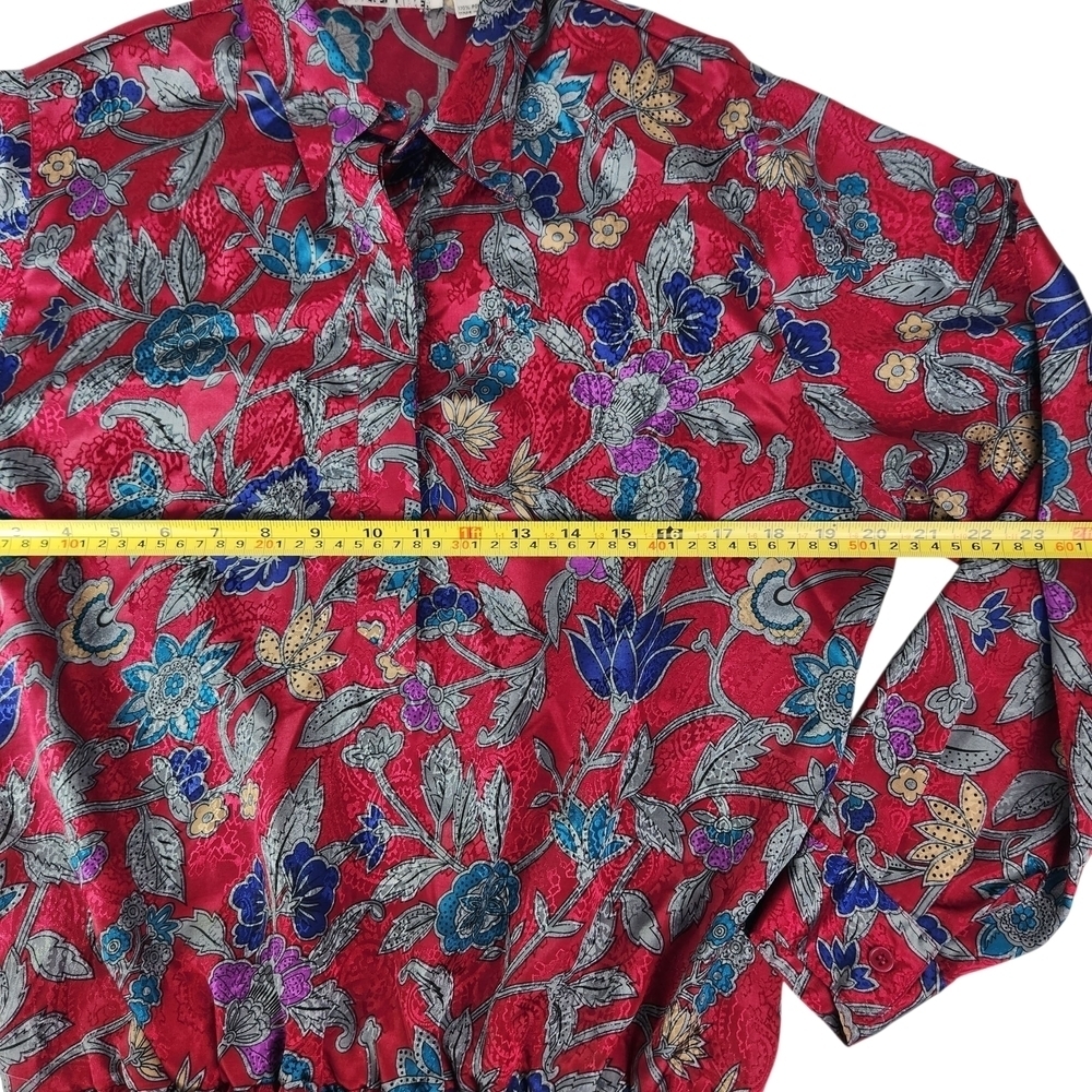 Vintage Alfred Dunner Blouse Size 14 Wine Red Floral Paisley Long Sleeve 80s 90s - Picture 9 of 10